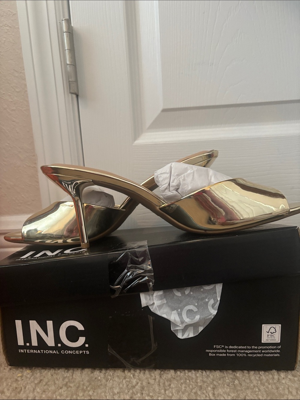 Metallic Gold Mule Heels